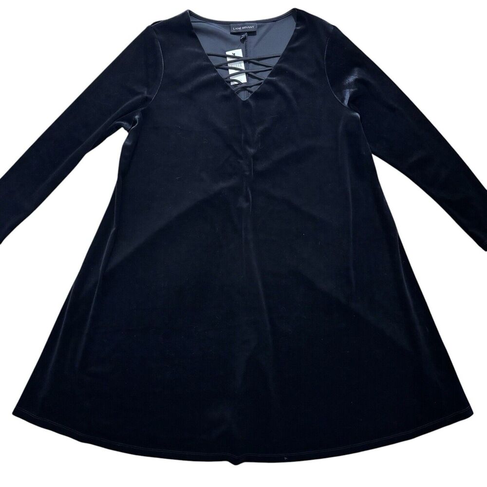 Lane Bryant Size 14 / 16 Velvet V-Neck Empire Waist Dress Black Long Sleeve NEW